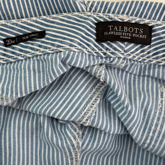 Talbots Flawless Five Picket Slim Ankle Blue White Stripe Jeans - Women’s US 20W - Picture 6 of 9